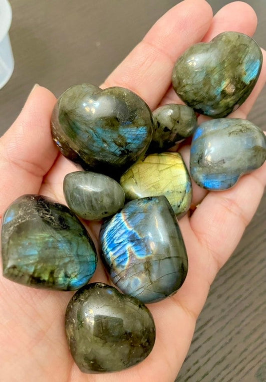 Small Mystery Labradorite Heart Carving - Super Flashy!